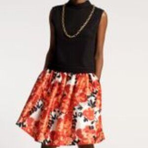 Frances Valentine Barbie Gathered Mini Skirt in Red/Oyster rose print NWT